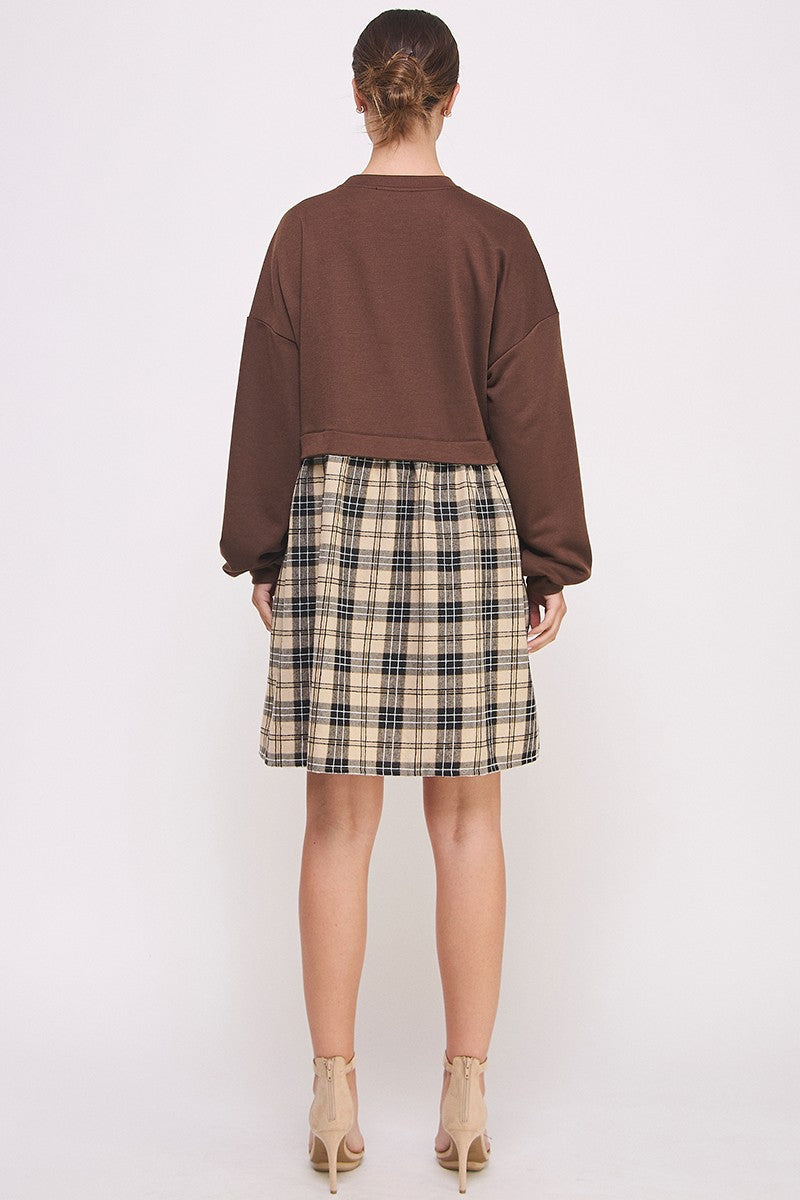3284 LONG SLEEVE CHECK SKIRT DRESS