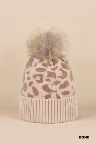 3385 LEOPARD POMPOM BEANIE