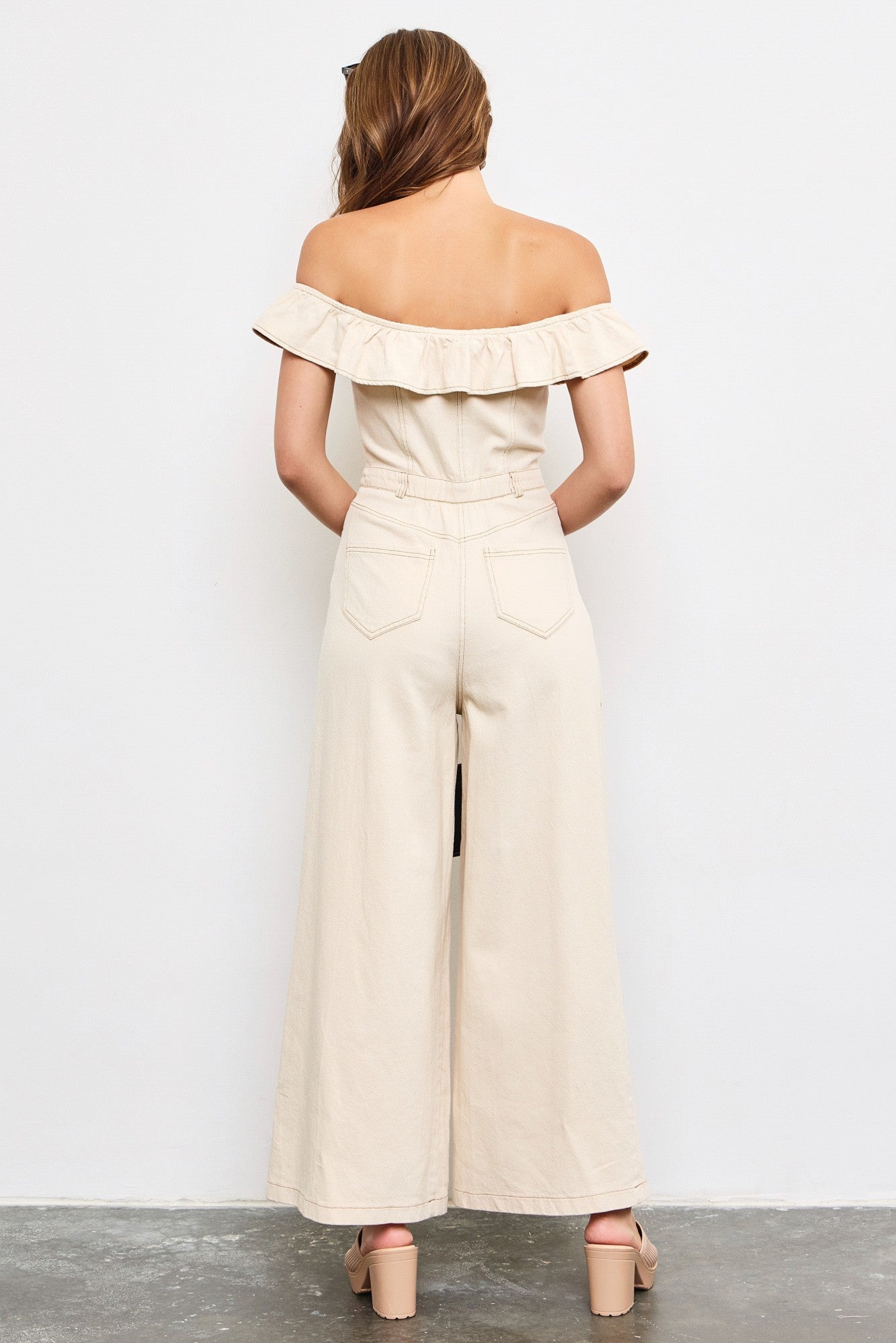 2860 OFF SHOULDER RUFFLE JUMPSUIT