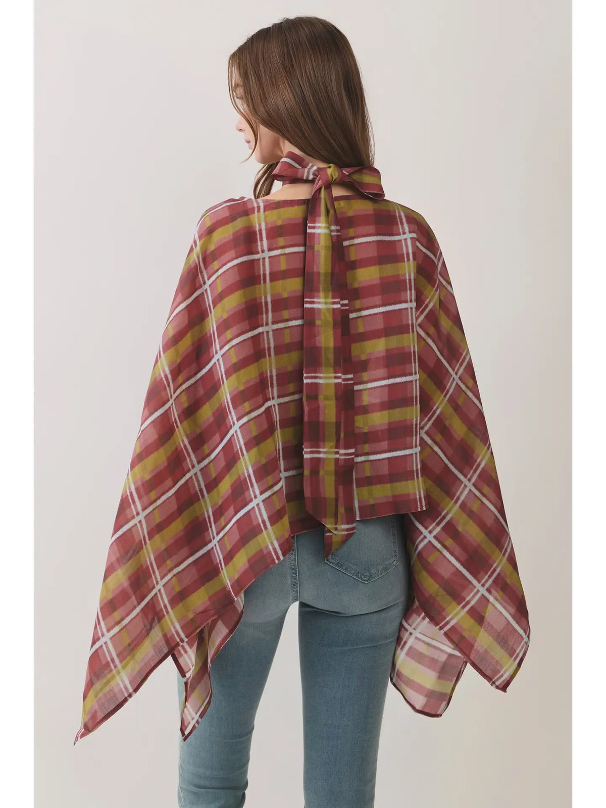 3360 PLAID PONCHO TOP WTH SCARF