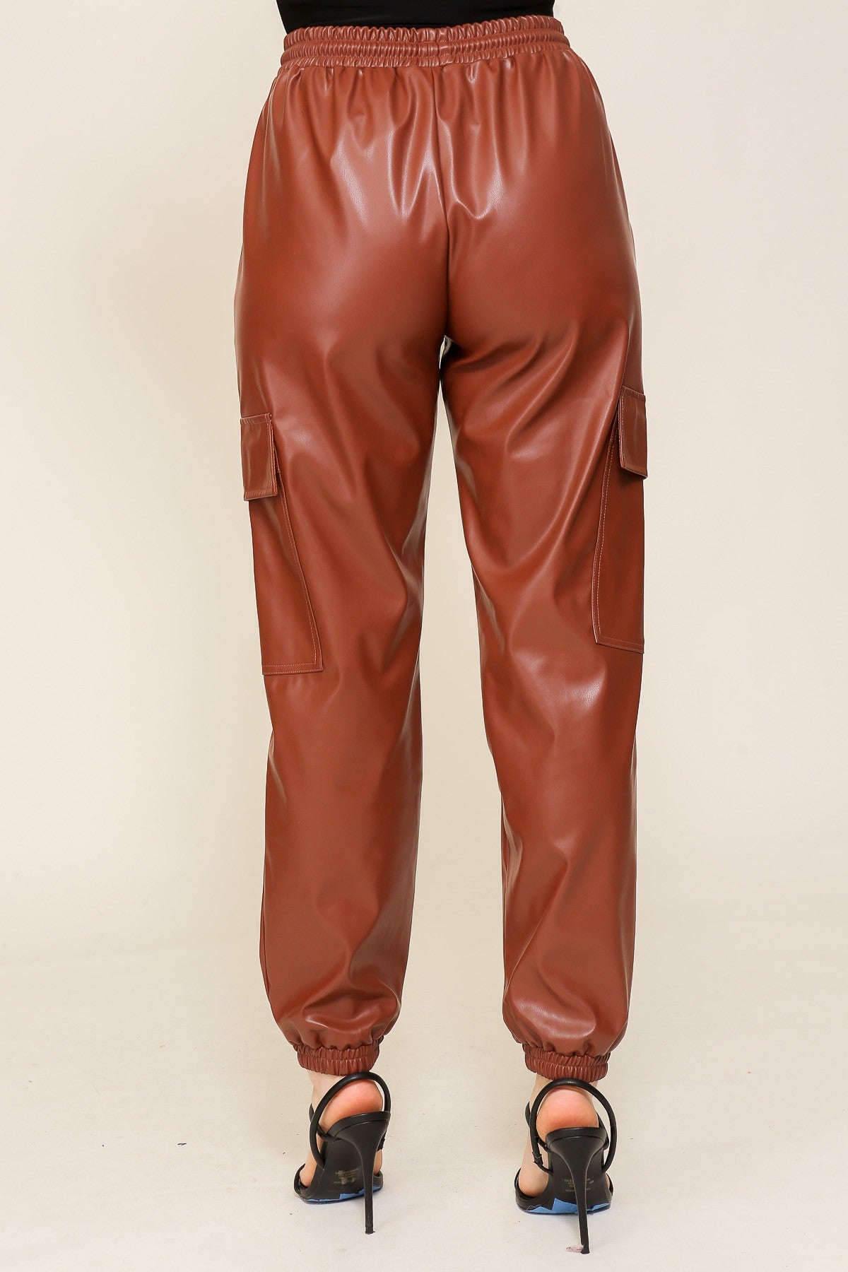 2638 FAUX LEATHER CARGO JOGGER PANTS