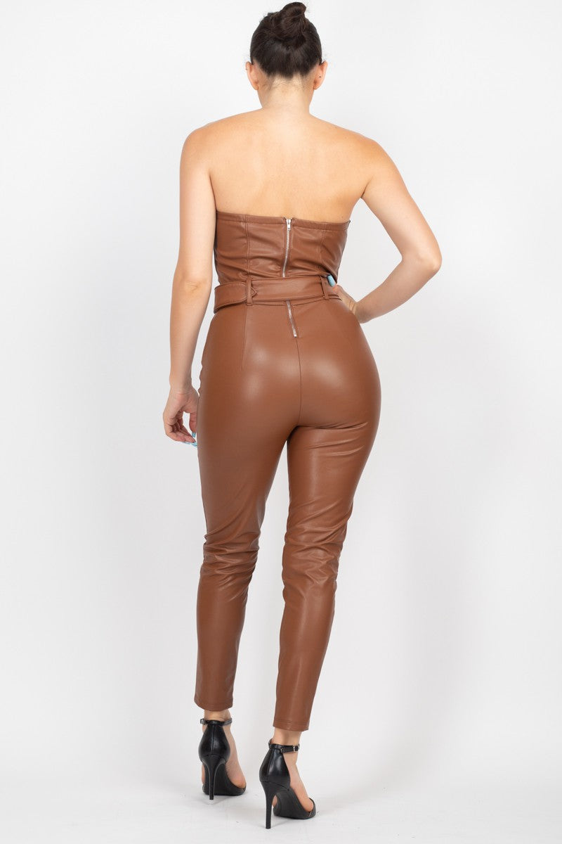 2447 FAUX LEATHER STRAPLESS JUMPSUIT