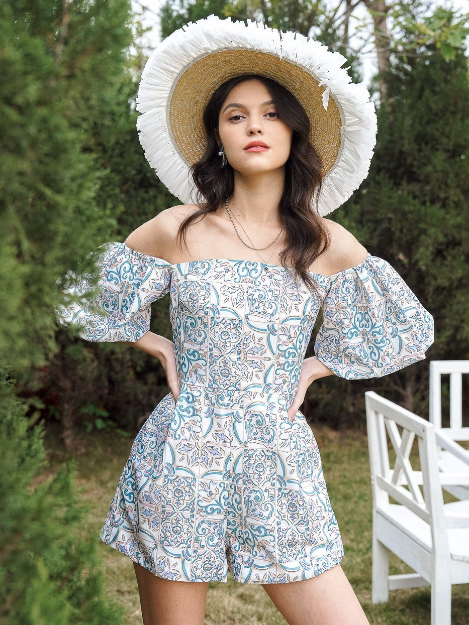 2137 PAISLEY OFF SHOULDER ROMPER