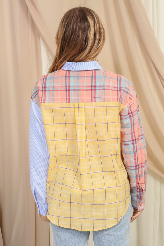 2444 COLOR BLOCK BUTTON DOWN TOP