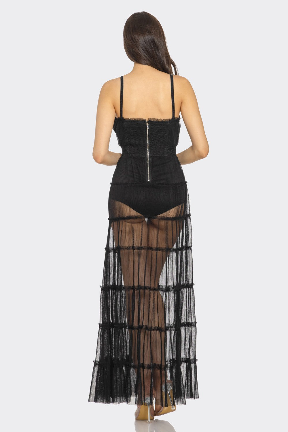 2534 PLEATED ORGANZA SHEER MAXI DRESS