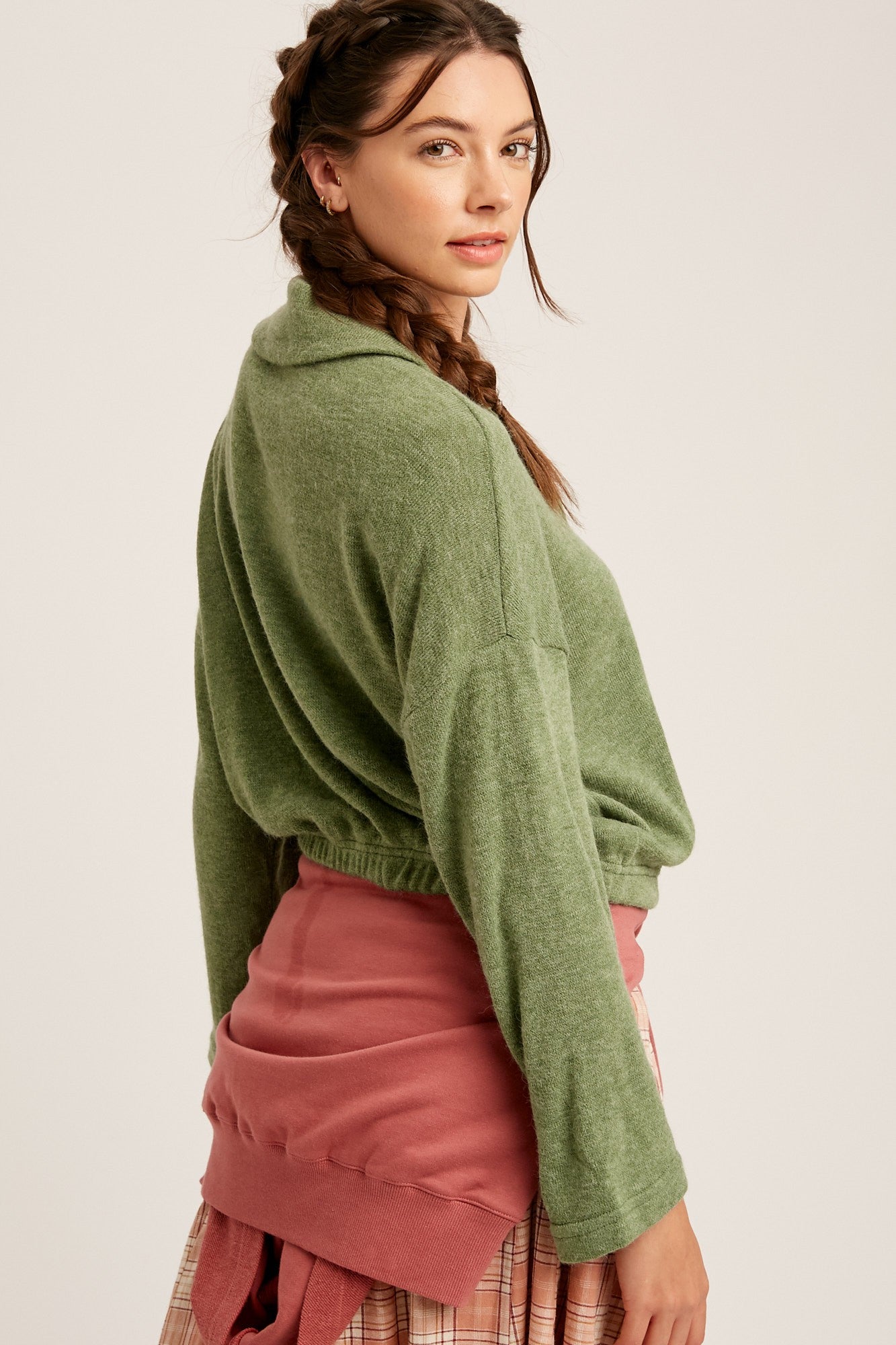 1613 TERRY CLOTH SHAWL COLLAR HENLEY CROP TOP