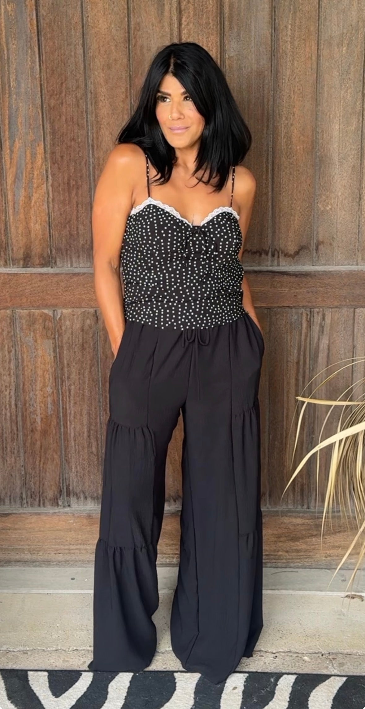 3129 DOTTED LACE TRIM CORSETTE CAMI TOP