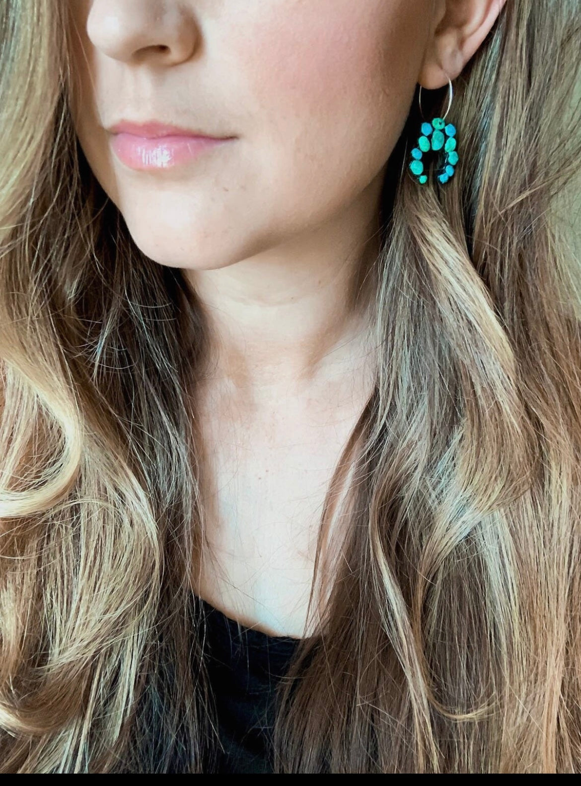 1004 CLAY TURQUOISE SQUASH BLOSSOM EARRINGS