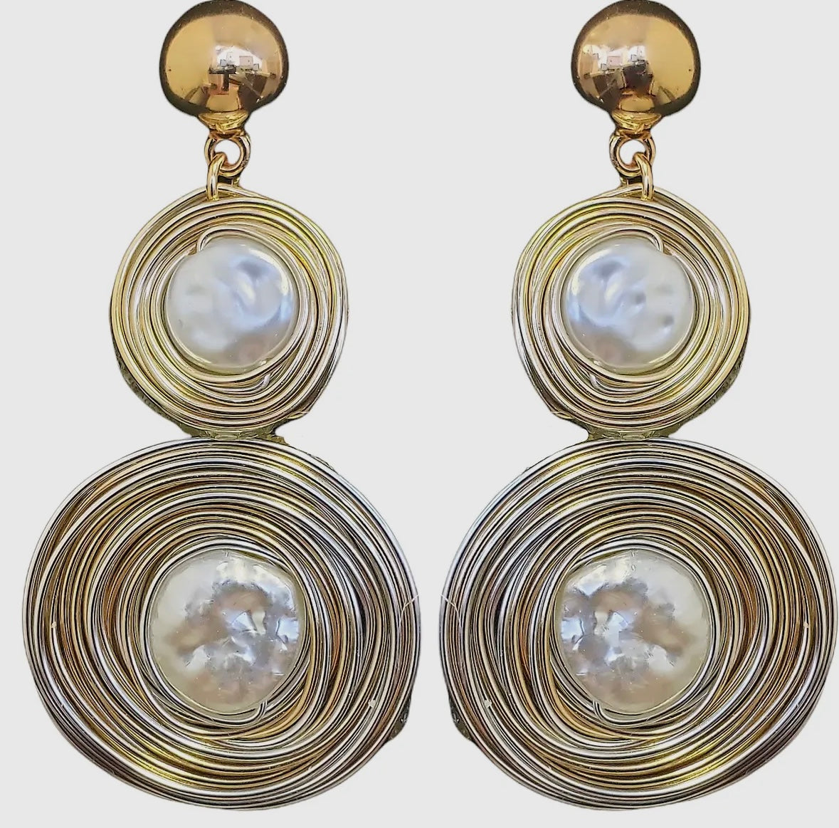 1463 GRADUATED WIRE WRAPPED PEARL EARRINGS