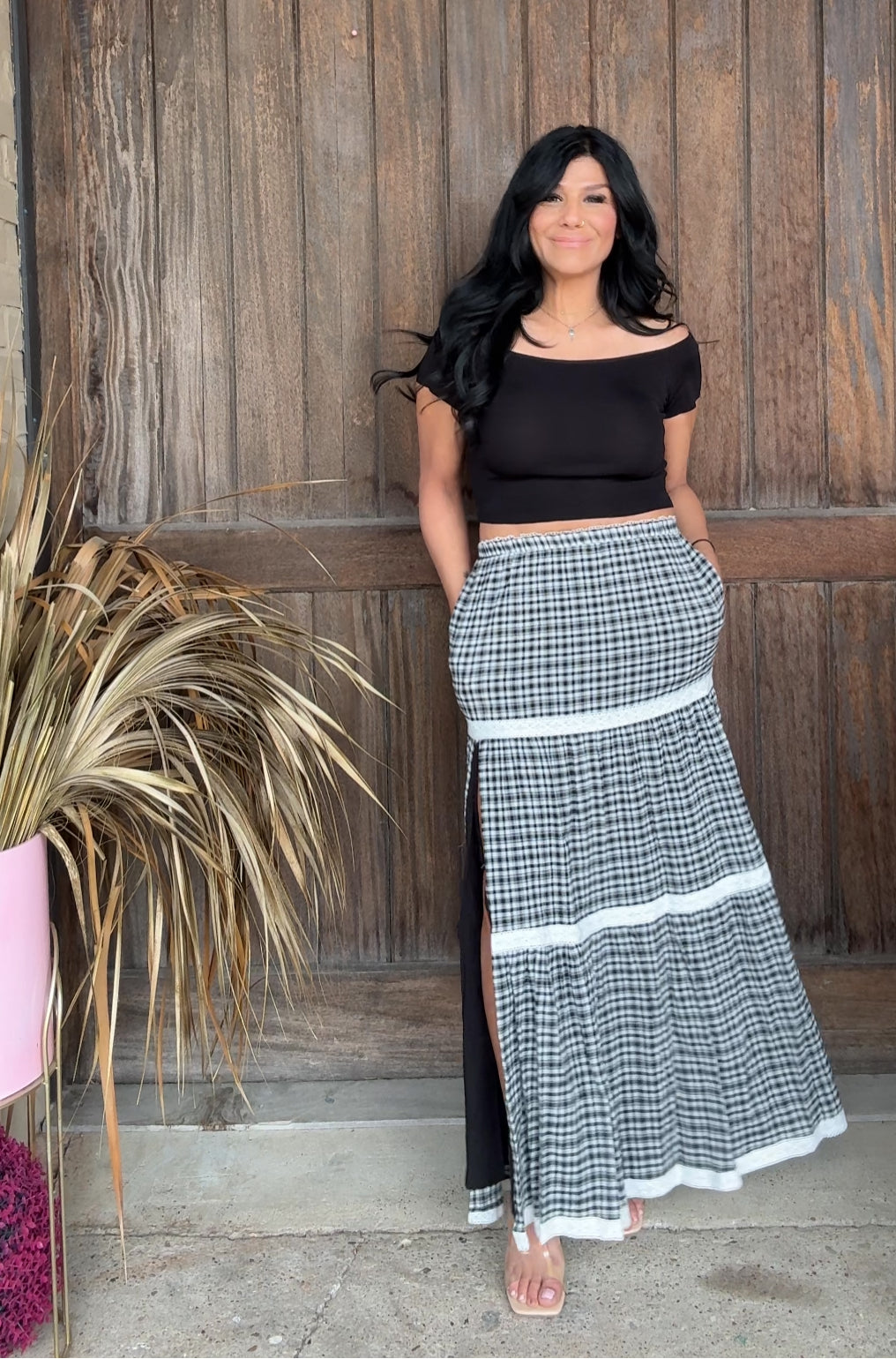 2145 LACE TRIM TIERED MAXI SKIRT