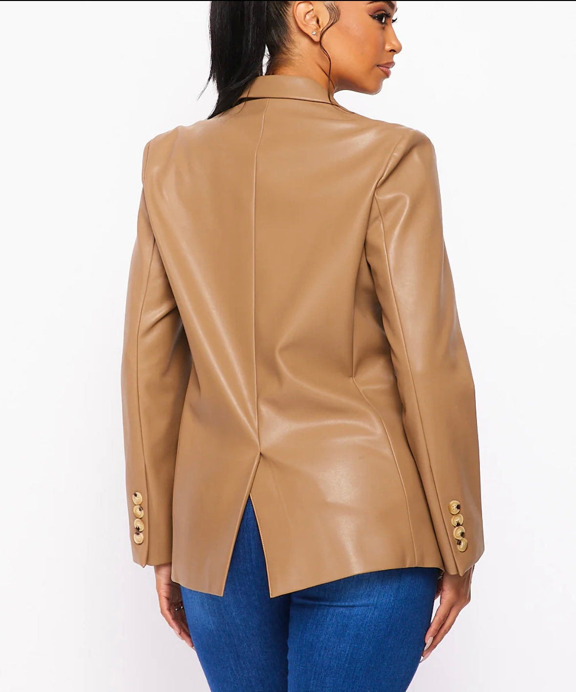 1555 OVERSIZED FAUX LEATHER BLAZER