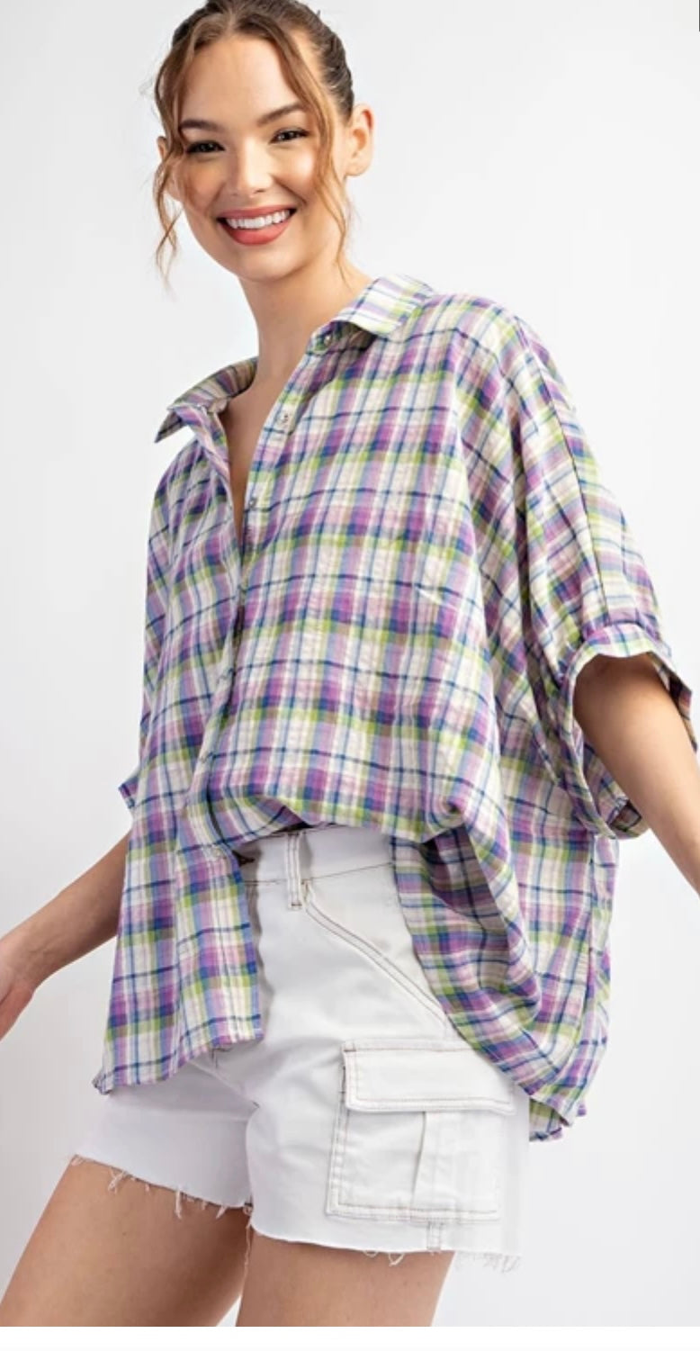 1488 PLAID BUTTON DOWN TOP