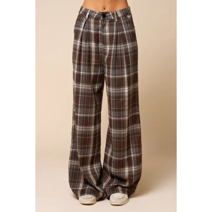3378 PLAID GATHERED PANTS