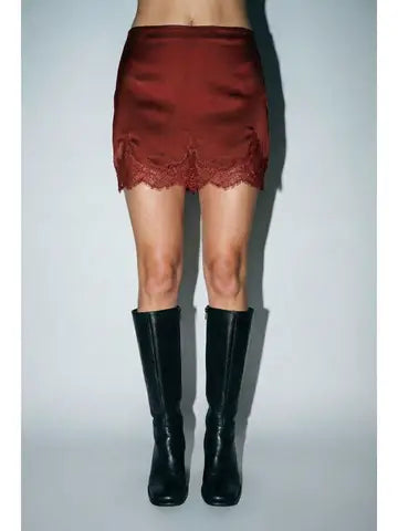 3301 LACE TRIM SATIN MINI SKIRT