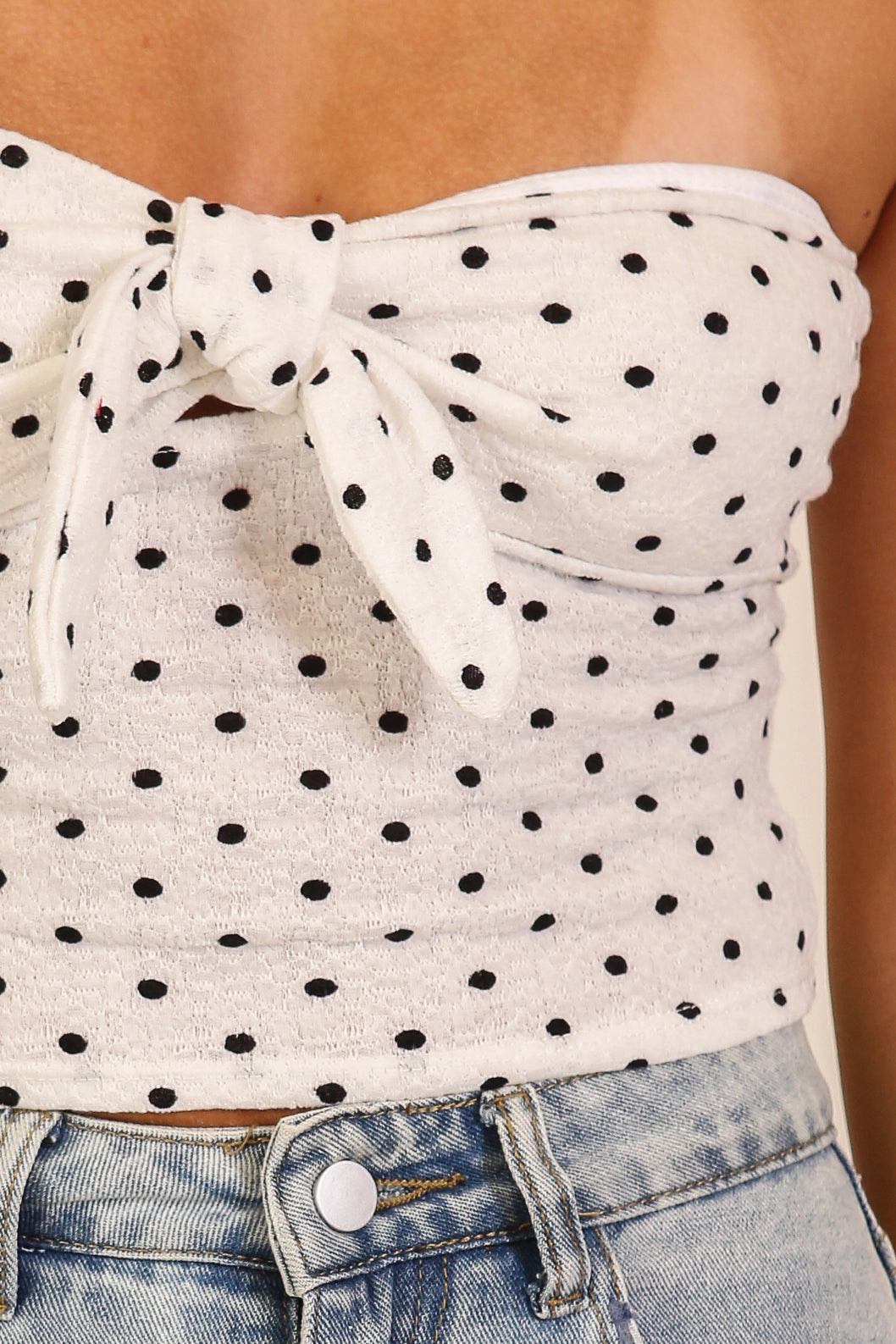 3023 POLKA DOT TIE FRONT TUBE TOP