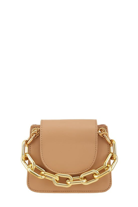 70093 METAL CHAIN SQUARE LEATHER CROSSBODY