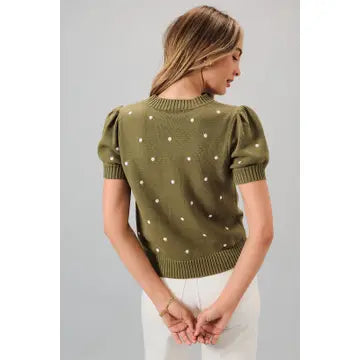 3363 EMBROIDERED POLKA DOT KNIT SWEATER