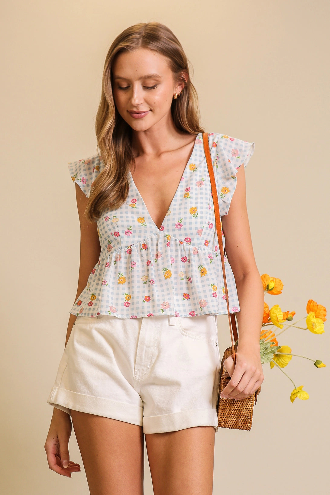 2944 GINGHAM FLORAL TOP