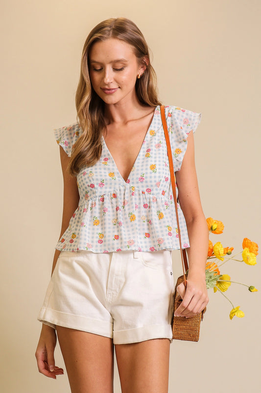 2944 GINGHAM FLORAL TOP