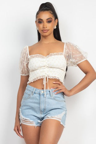 3137 DOTTED SMOCK PUFF SLEEVE TOP