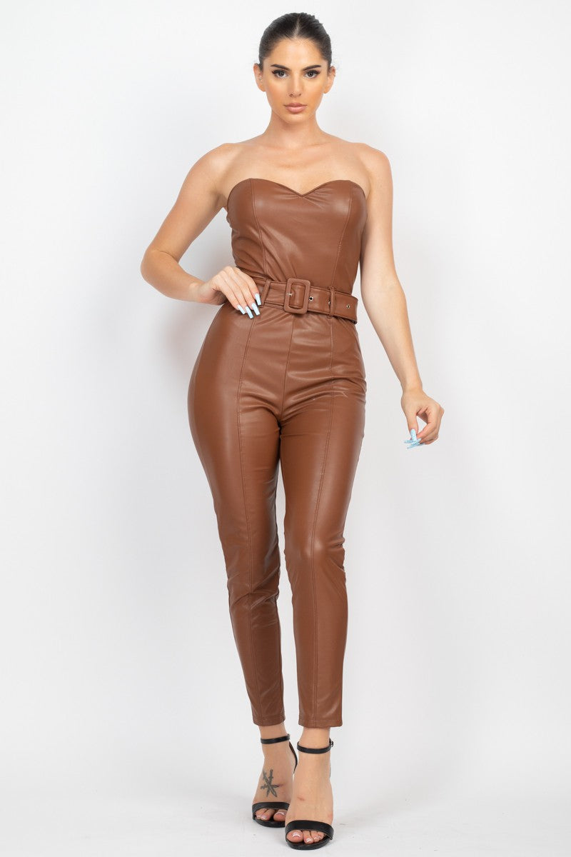 2447 FAUX LEATHER STRAPLESS JUMPSUIT