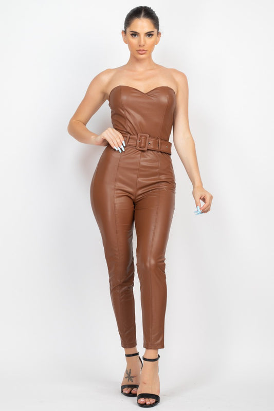 2447 FAUX LEATHER STRAPLESS JUMPSUIT