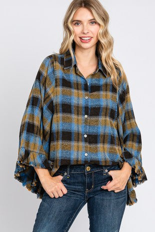3300 FRAYED RUFFLE FLANNEL TOP
