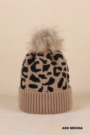 3385 LEOPARD POMPOM BEANIE