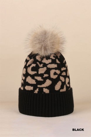 3385 LEOPARD POMPOM BEANIE