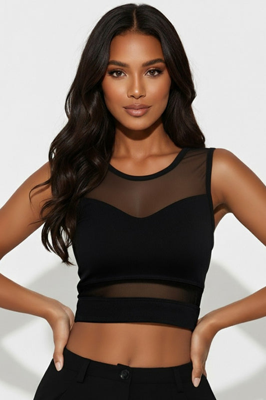 3127 SHEER MESH PANEL CROP TOP
