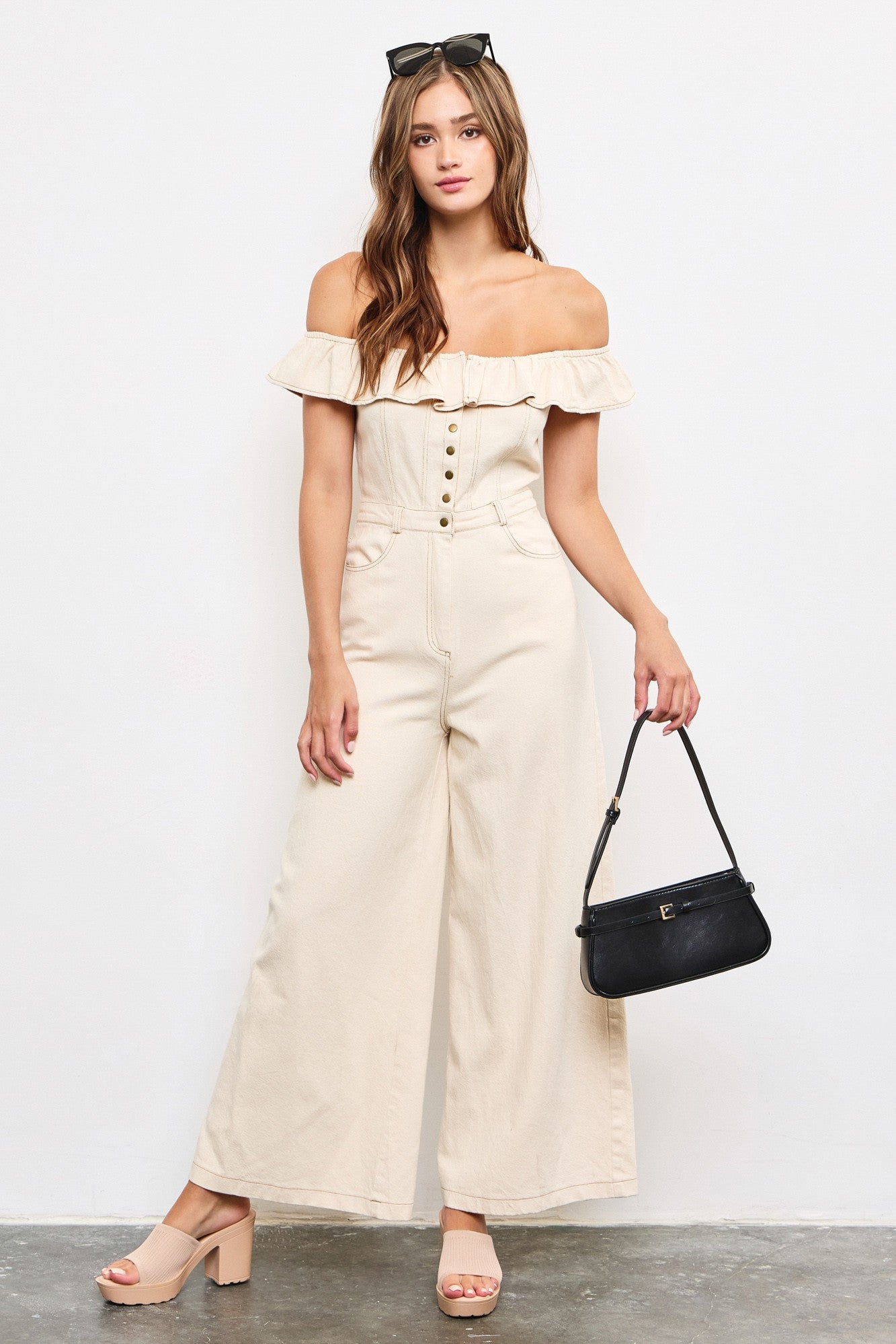 2860 OFF SHOULDER RUFFLE JUMPSUIT