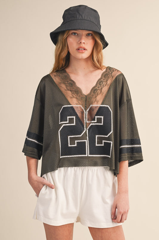 3067 LACE V-NECK JERSEY