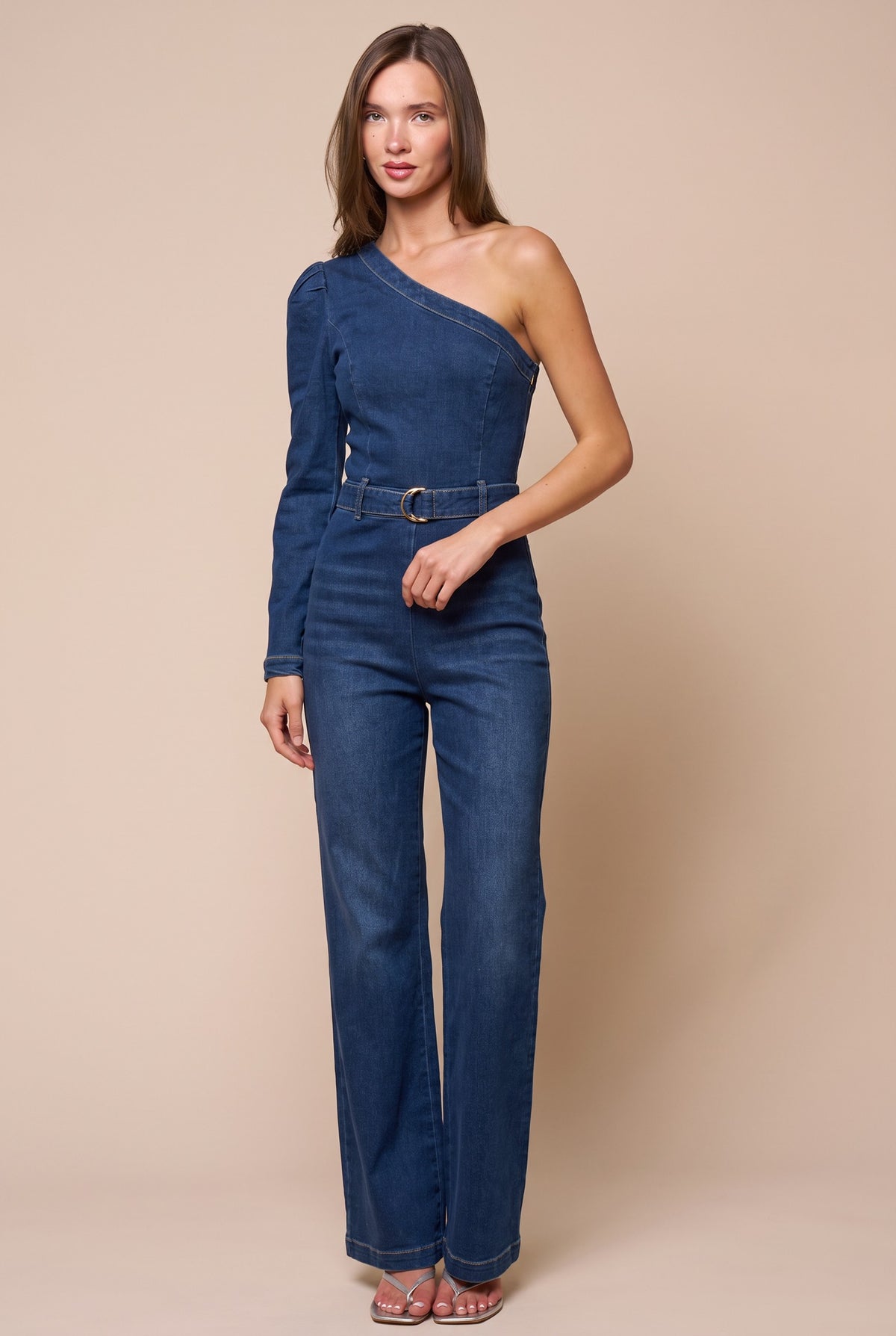 3386 ONE SHOULDER PUFF SLEEVE JUMPSUIT