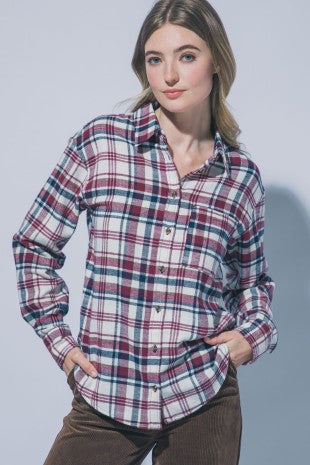 3291 COLLARED PLAID FLANNEL TOP