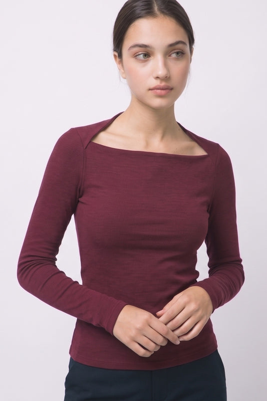 3292 SLIT NECK LONG SLEEVE TOP