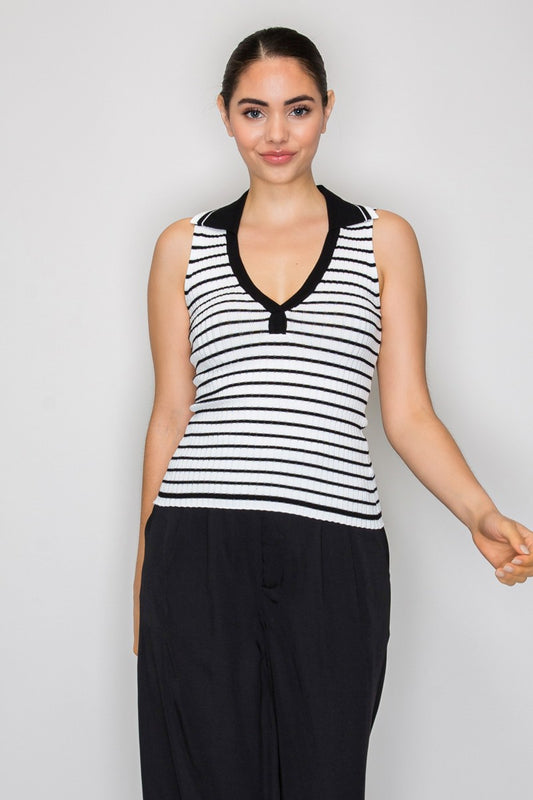 3186 COLLARED STRIPED TOP