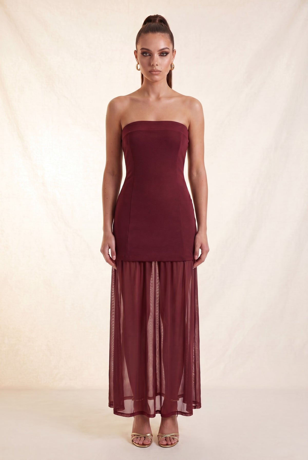 3293 COMBINATION MESH MIDI TUBE DRESS