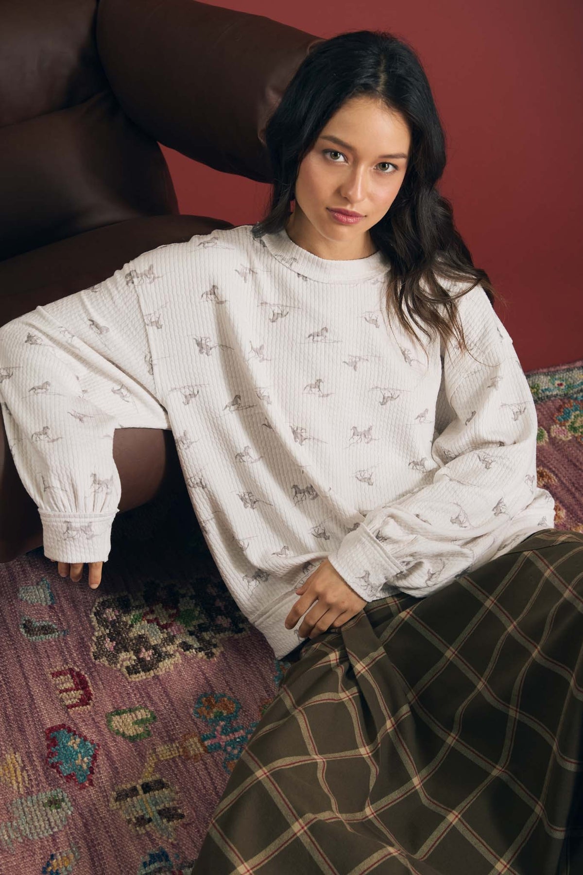 3282 HORSE MOTIF KNIT TOP