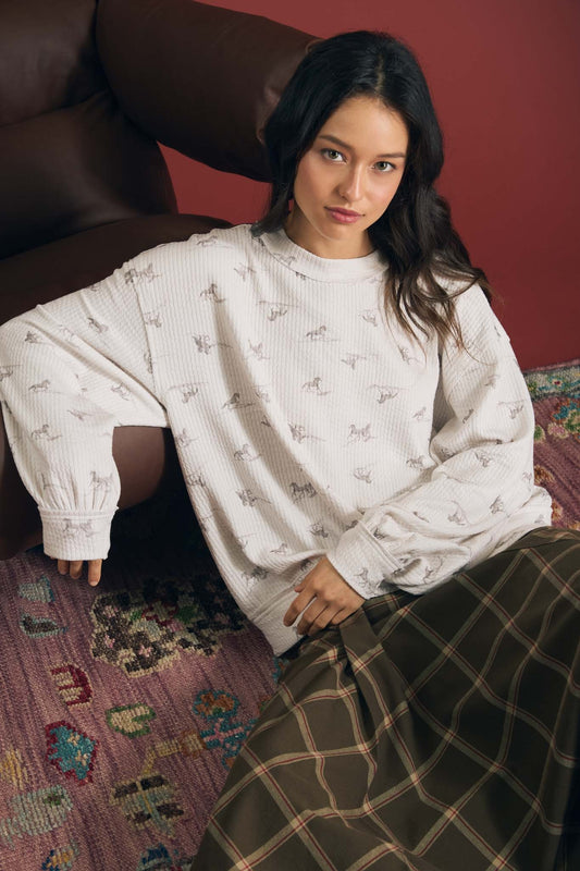 3282 HORSE MOTIF KNIT TOP