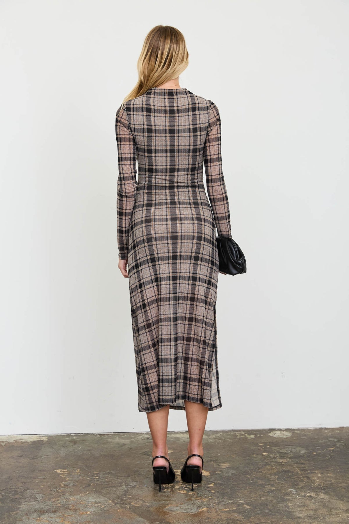 3356 PLAID MESH MIDI DRESS