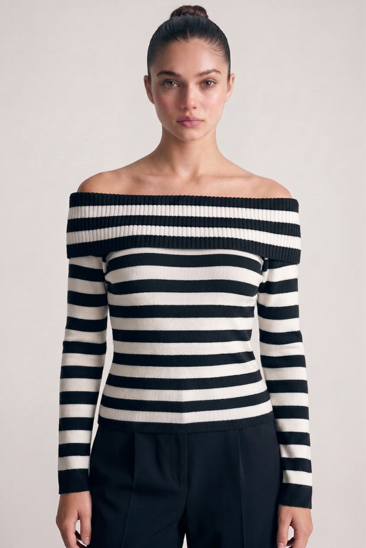 3354 OFF SHOULDER STRIPED TOP
