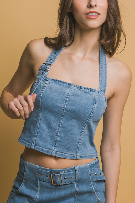 2231 DENIM HALTER TOP