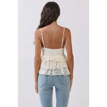 3163 PLUNGING TIERED LACE BABYDOLL TOP