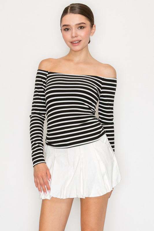 2594 STRIPED OFF SHOULDER TOP
