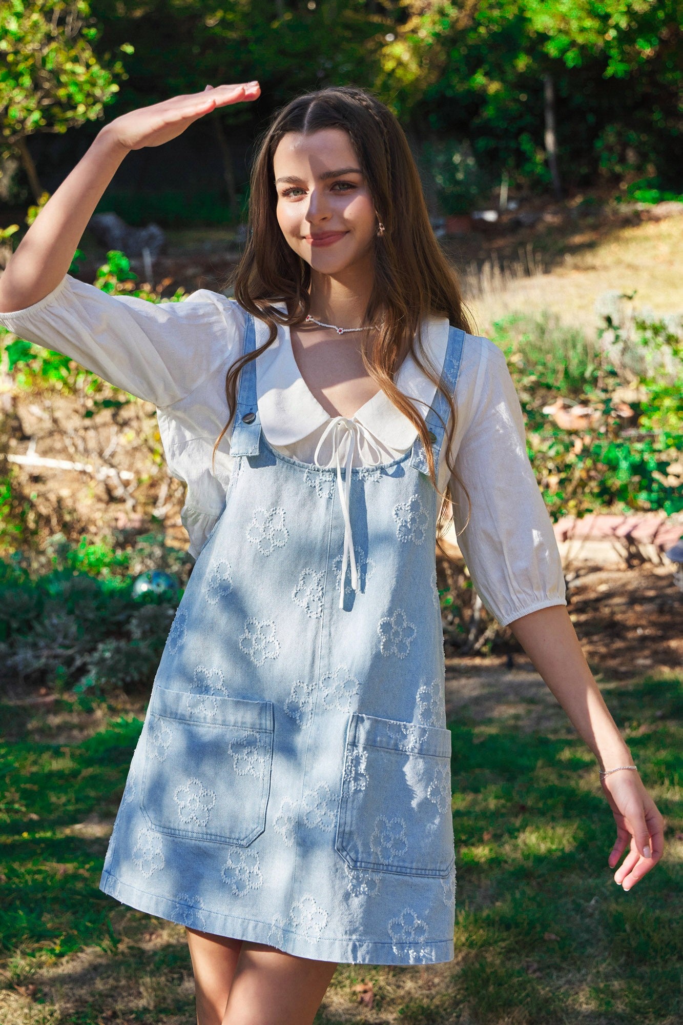 2431 FLOWER DISTRESSED DENIM OVERALL DRESS