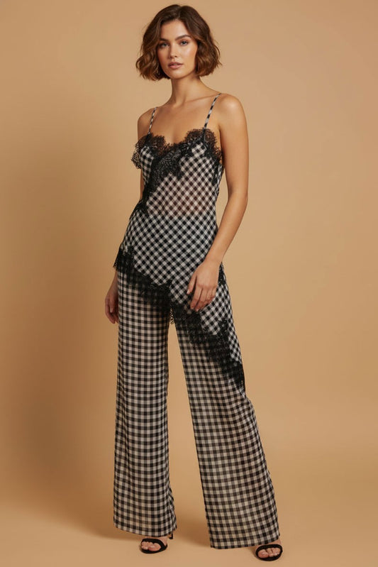 3002 GINGHAM LACE TOP AND PANT SET