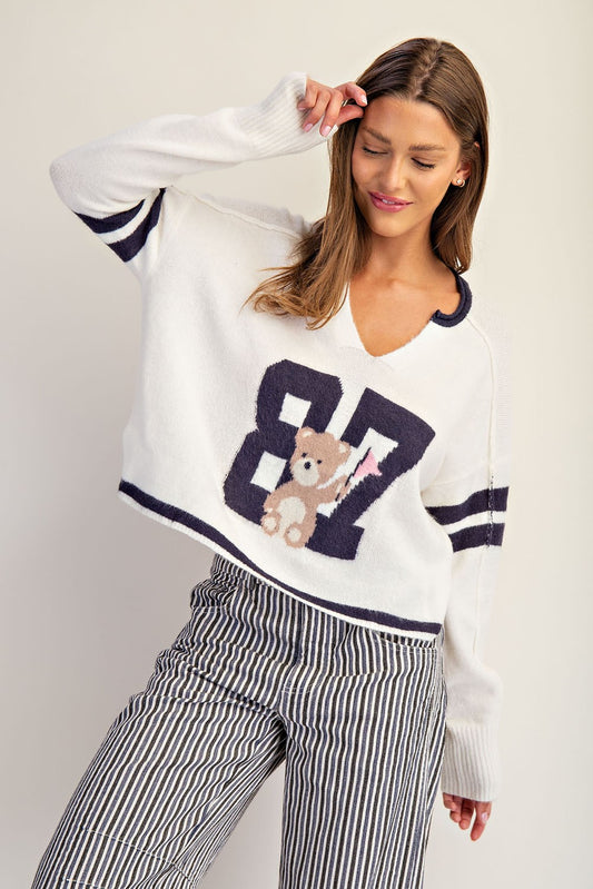 2690 TEDDY BEAR VARSITY SWEATER