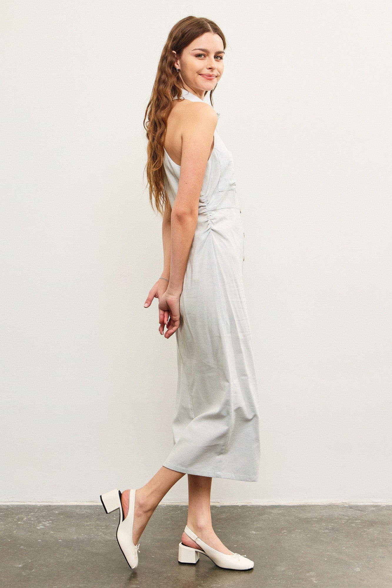 2441 SIDE RUCHED HALTER NECK SHIRT DRESS