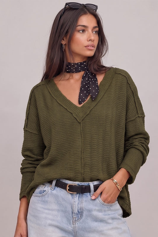 3320 OPEN WEAVE V-NECK TOP
