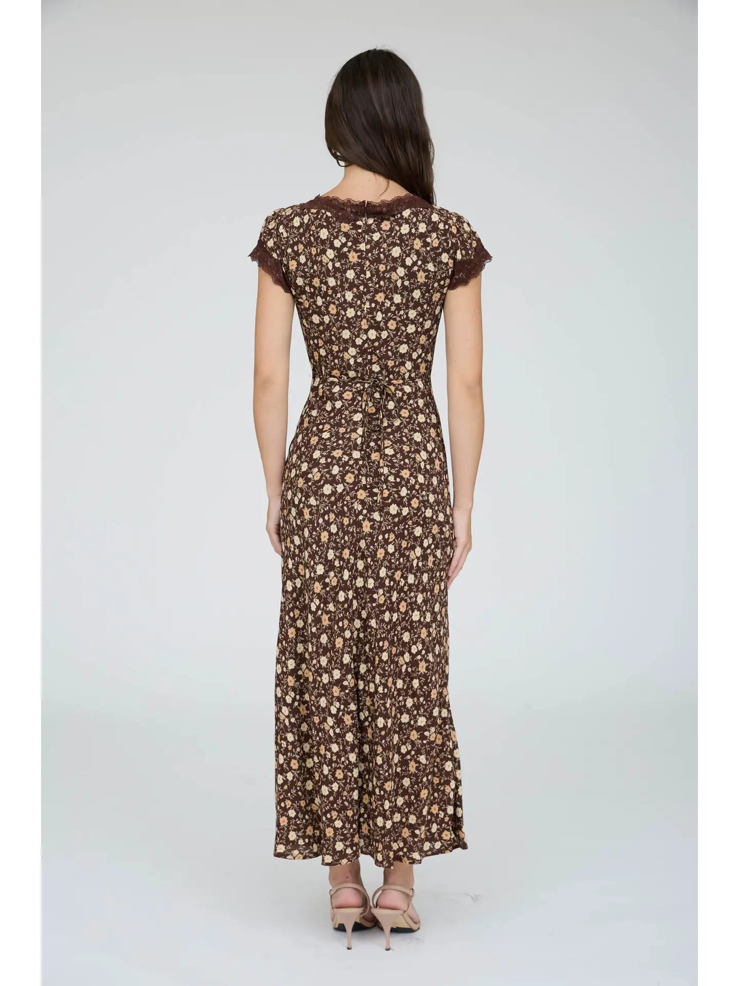 3237 FLORAL LACE TRIM MIDI DRESS